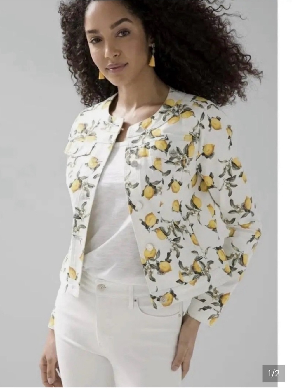 White House Black Market
Lemon Print Denim Jacket
New with Tags